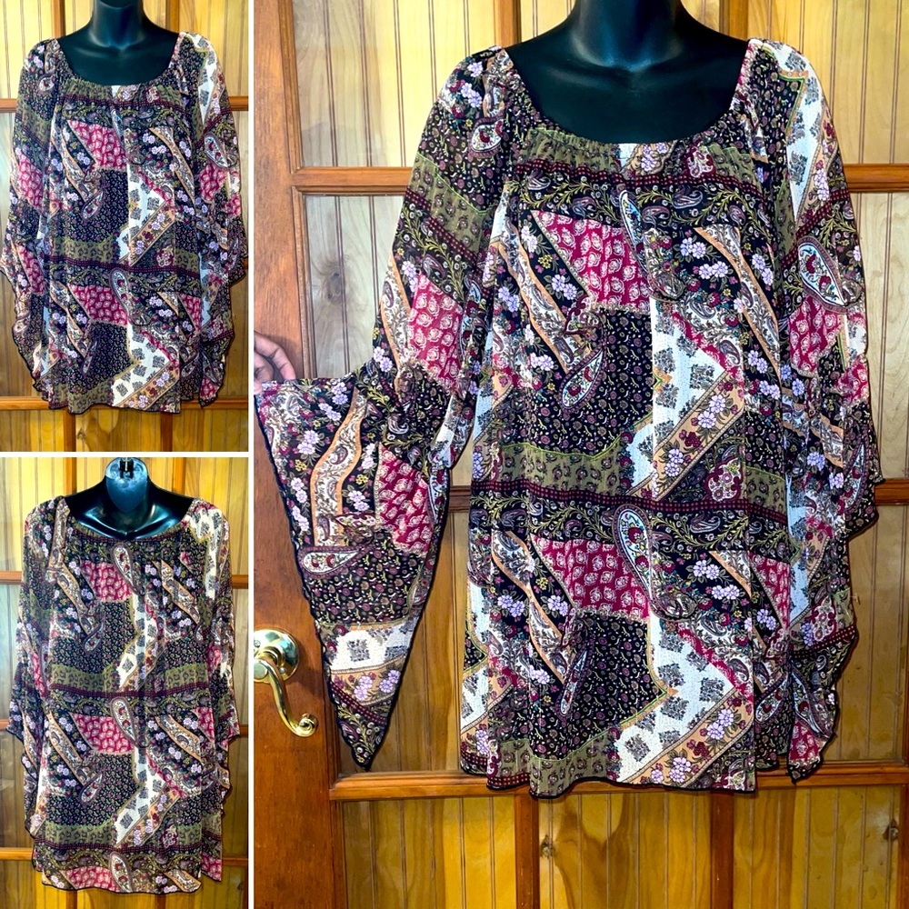 New Directions Multicolor Patchwork Blouse - image 1